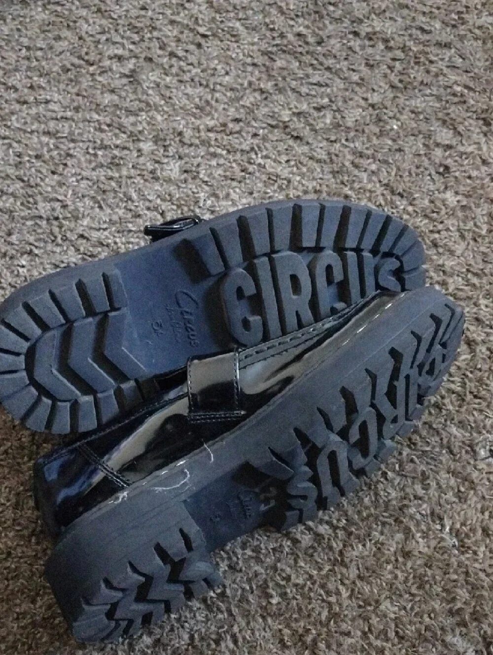 Circus by Sam Edelman Black Patent Lug Sole Loafers with Buckle